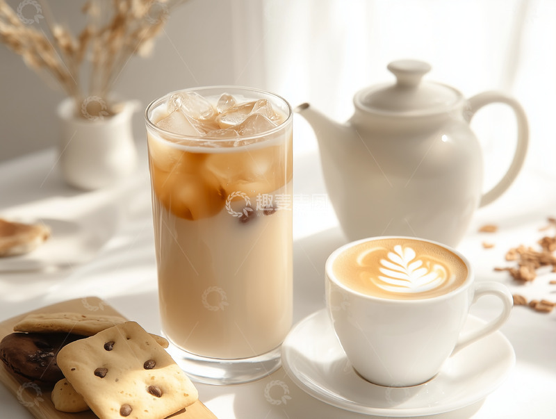 高清大图下载【趣麦麦图】冰牛奶咖啡早餐