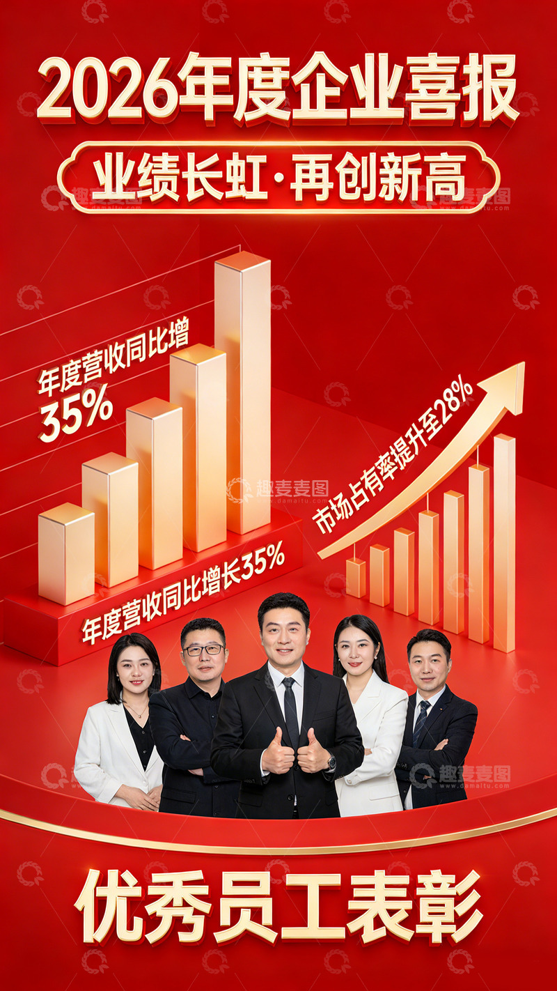 高清大图下载【趣麦麦图】业绩喜报图表展示企业成就