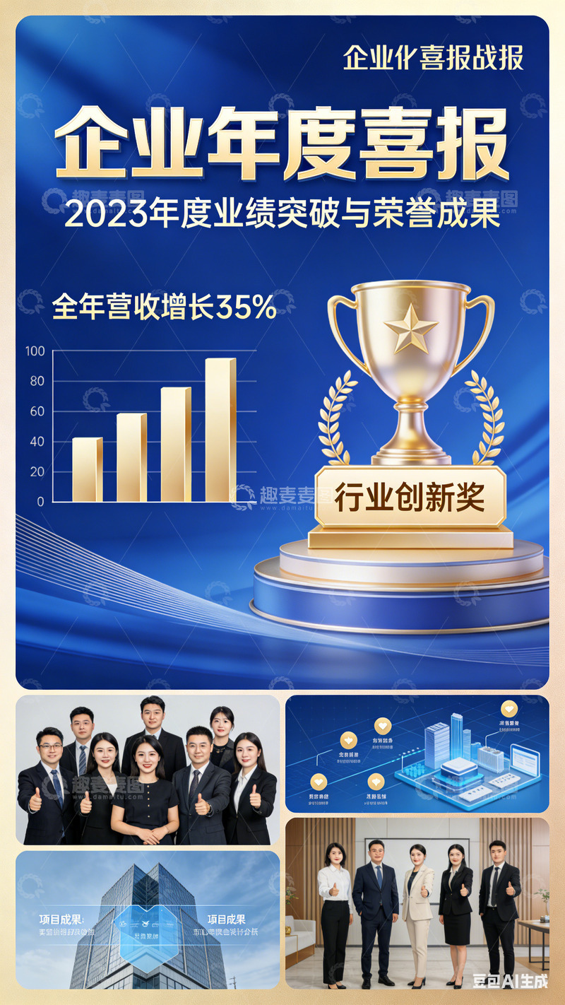 高清大图下载【趣麦麦图】企业年度喜报展示海报