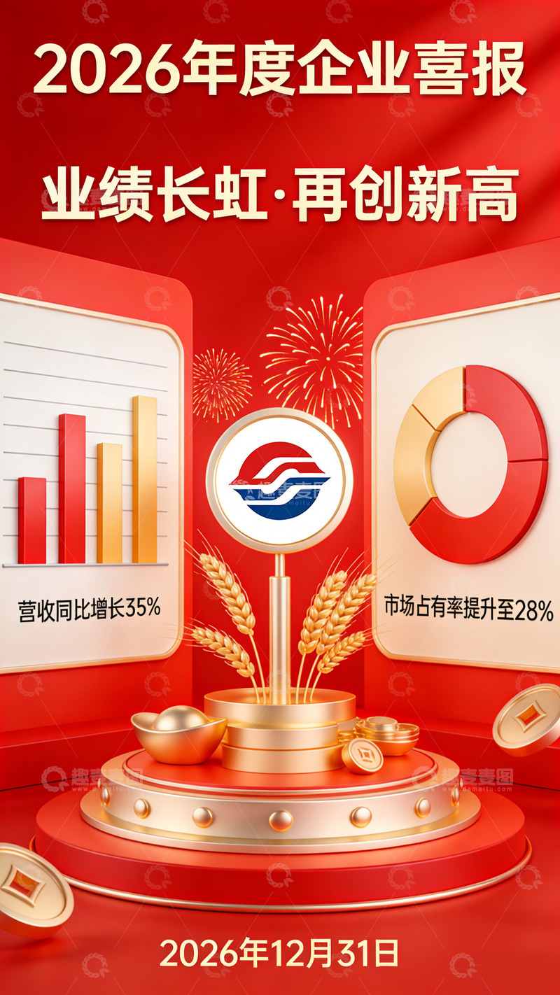 高清大图下载【趣麦麦图】企业业绩庆祝海报设计模板