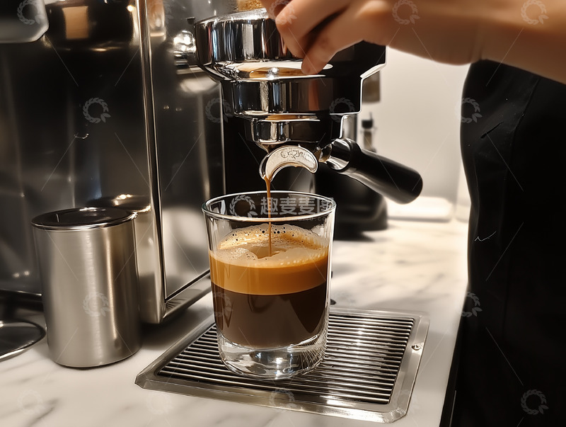 高清大图下载【趣麦麦图】手压咖啡机制作美式咖啡
