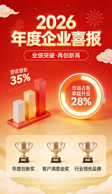 2026年度企业喜报红金风格