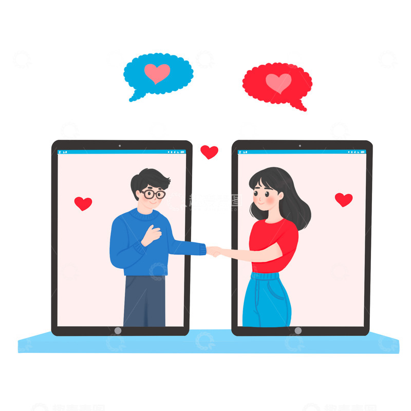 源文件下载【趣麦麦图】网络交友线上相亲手绘场景