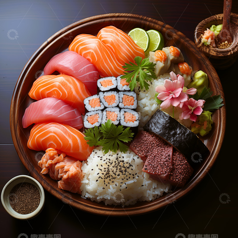 高清大图下载【趣麦麦图】寿司饭团三文鱼日式料理