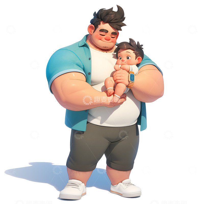 高清大图下载【趣麦麦图】卡通简约抱着小孩的父亲
