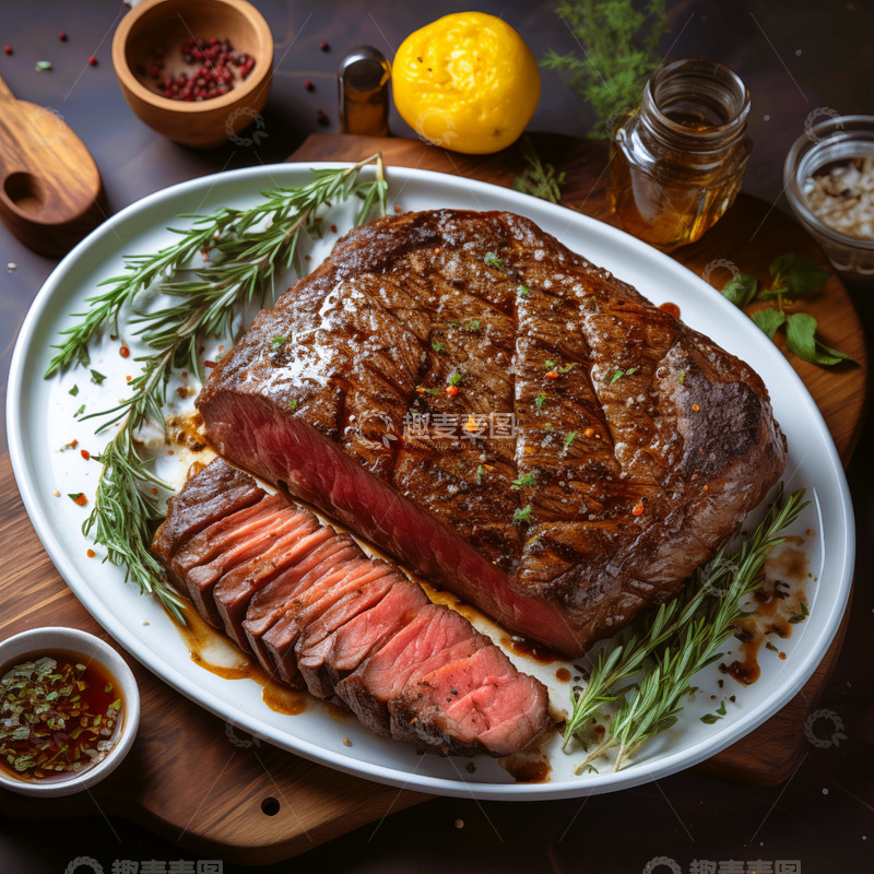 高清大图下载【趣麦麦图】鲜嫩牛排摆盘菜品图