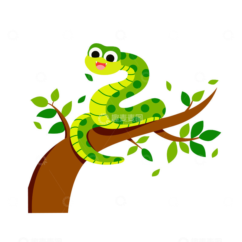 源文件下载【趣麦麦图】灵蛇栖枝蛇上树蛇年素材卡通可爱蛇矢量插画