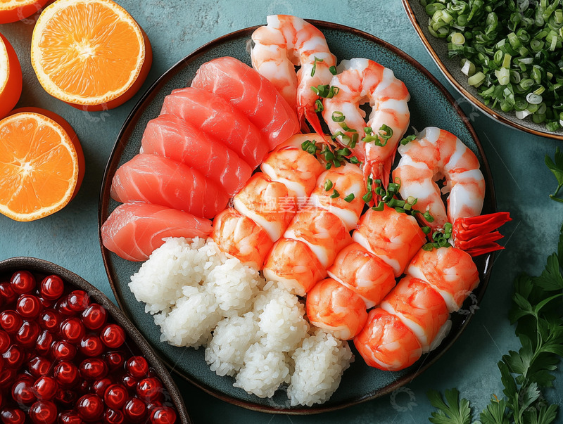 高清大图下载【趣麦麦图】三文鱼虾仁寿司