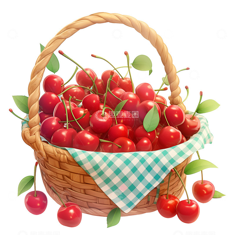 高清大图下载【趣麦麦图】卡通简约一篮子樱桃