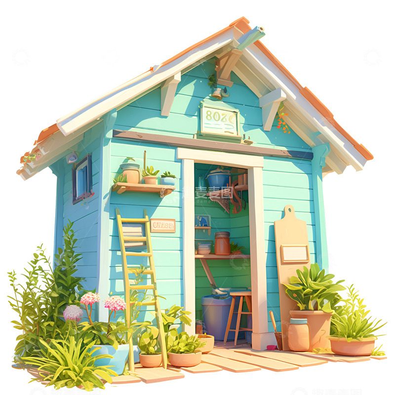 高清大图下载【趣麦麦图】卡通简约蓝色的小房子