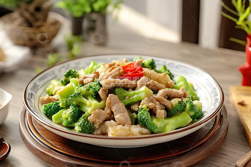 高清大图下载【趣麦麦图】一盘菜花炒肉片