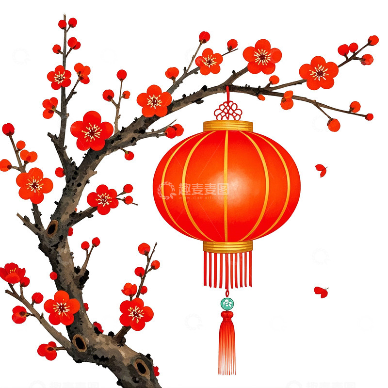 高清大图下载【趣麦麦图】红色灯笼高高挂在树枝上