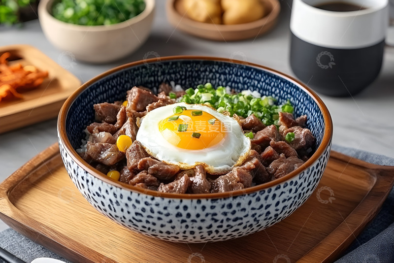 高清大图下载【趣麦麦图】一碗煎蛋牛肉粒盖饭