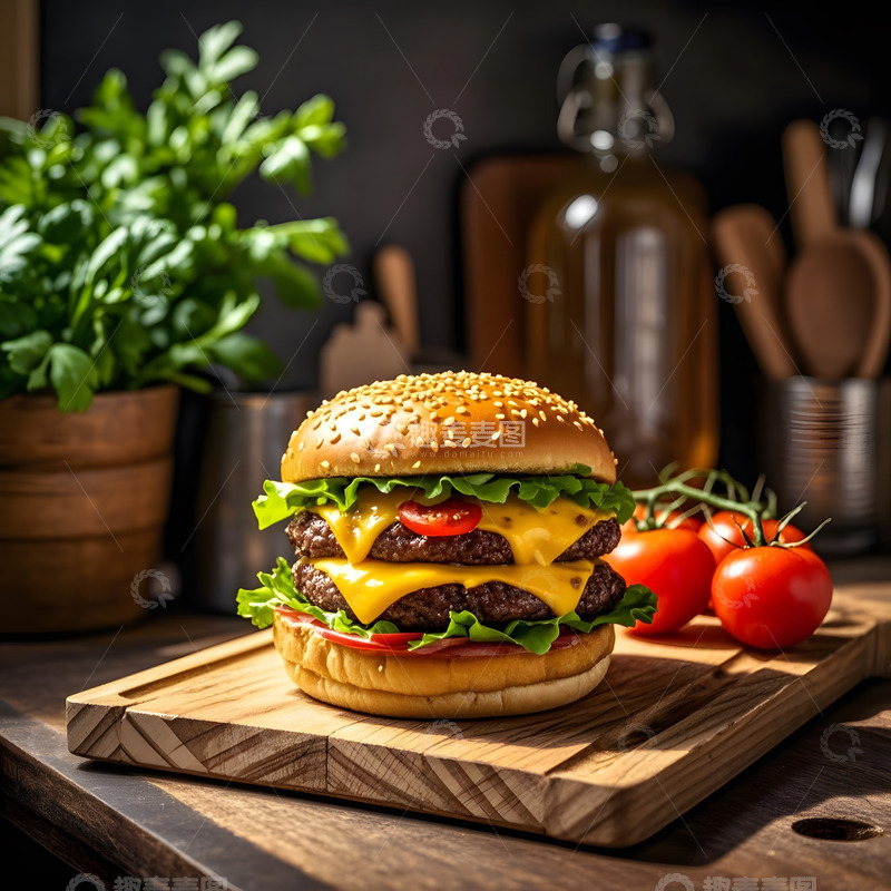 高清大图下载【趣麦麦图】自然光线中的经典汉堡健康饮食摄影
