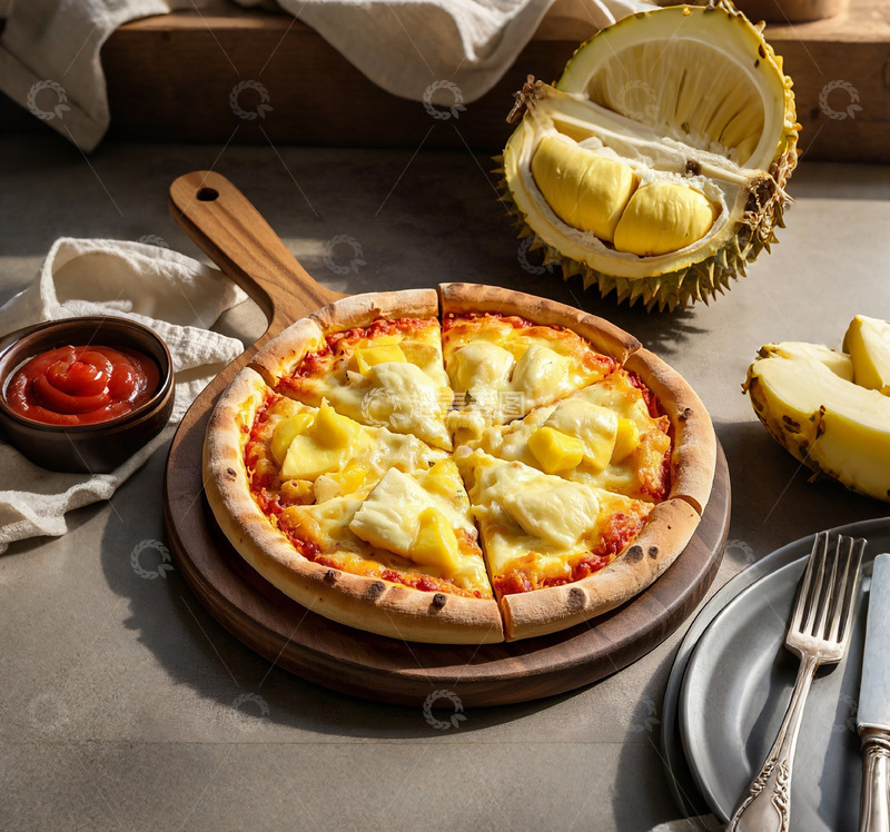 高清大图下载【趣麦麦图】美味的榴莲芝士披萨