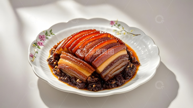 高清大图下载【趣麦麦图】白色背景衬托的精致扣肉健康美味