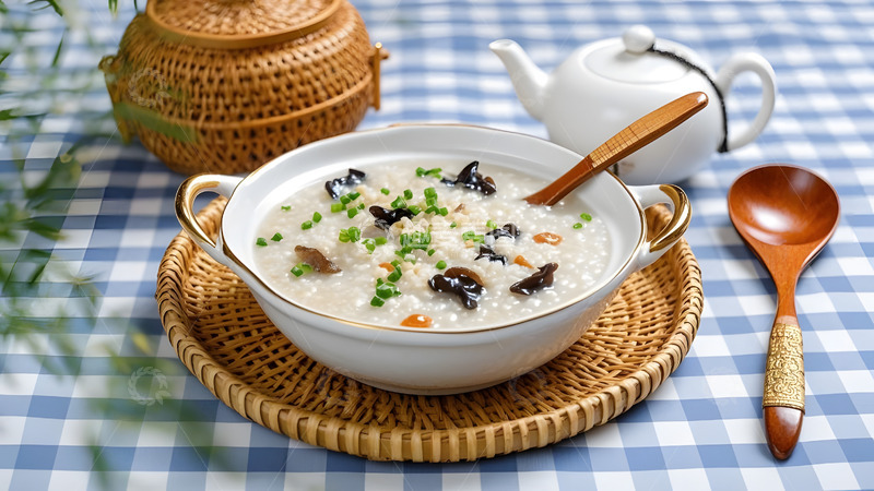 高清大图下载【趣麦麦图】蔬菜粥搭配粗粮点心的营养早餐