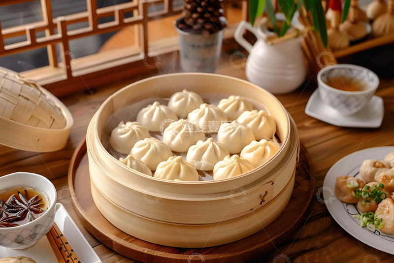 高清大图下载【趣麦麦图】一蒸笼小笼包美食