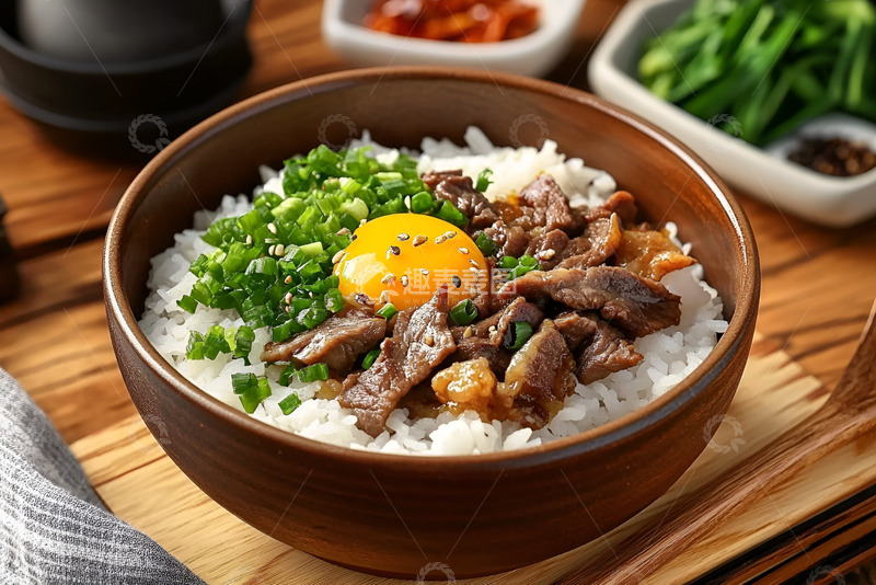 高清大图下载【趣麦麦图】葱花鸡蛋牛肉盖饭