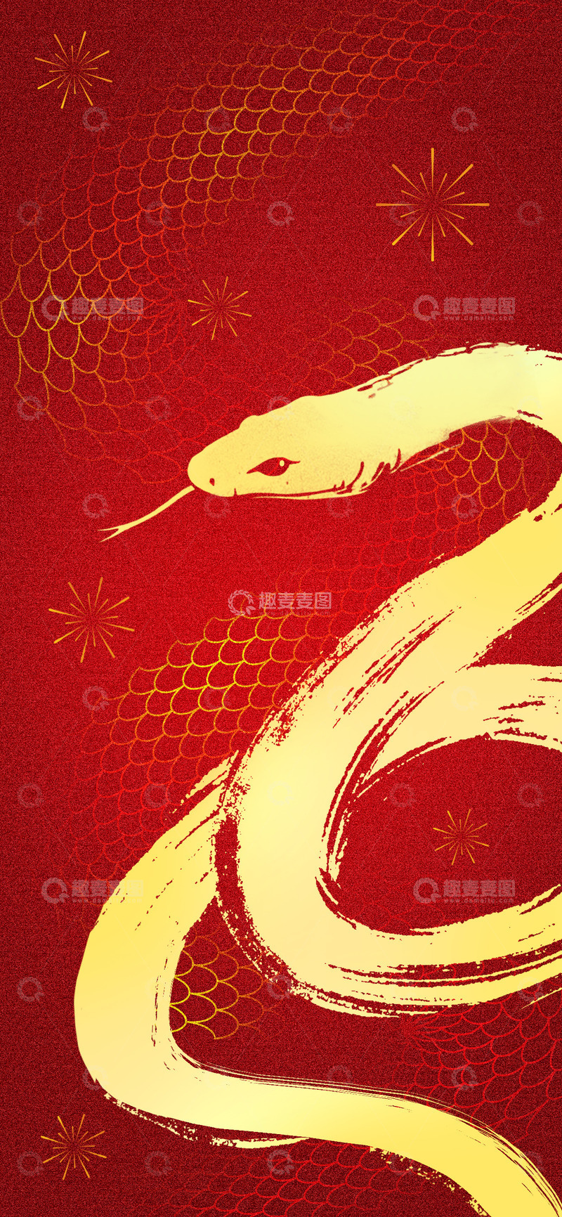 源文件下载【趣麦麦图】-红色蛇纹2025蛇年春节海报背景