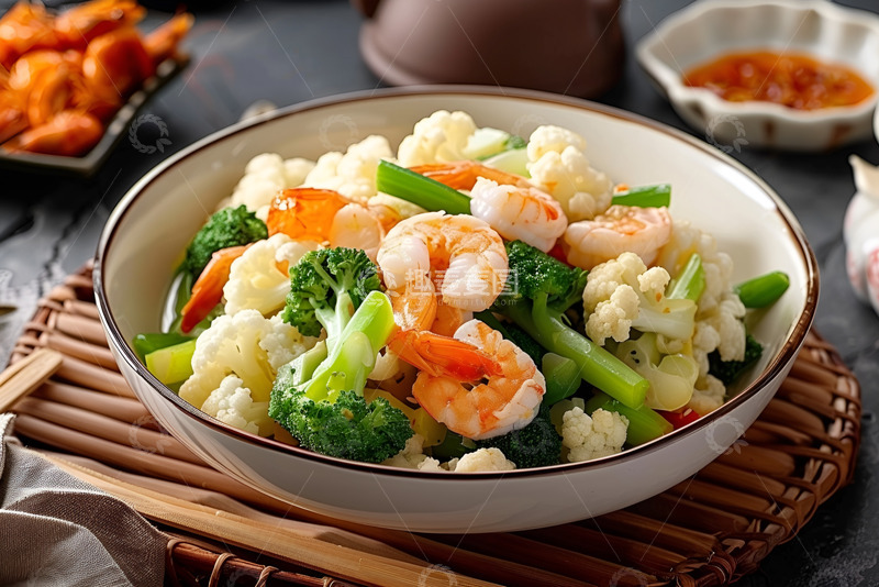 高清大图下载【趣麦麦图】菜花炒虾仁美食摄影