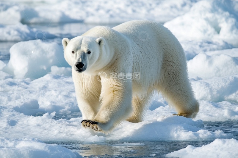 高清大图下载【趣麦麦图】北极冰川上的一只北极熊