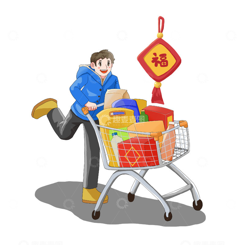 源文件下载【趣麦麦图】年货打折购物促销