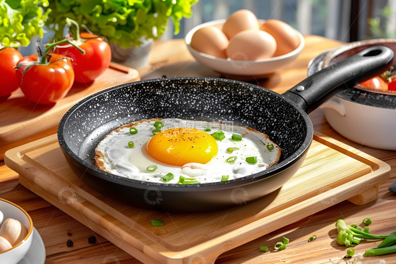 高清大图下载【趣麦麦图】铁锅里的煎鸡蛋