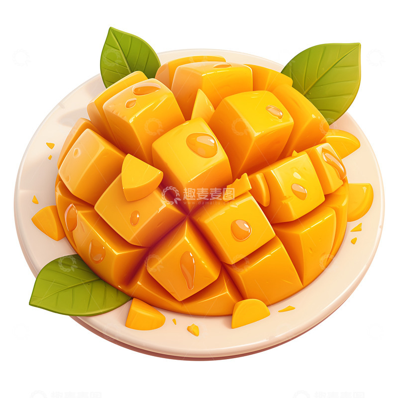 高清大图下载【趣麦麦图】卡通简约一盘新鲜芒果