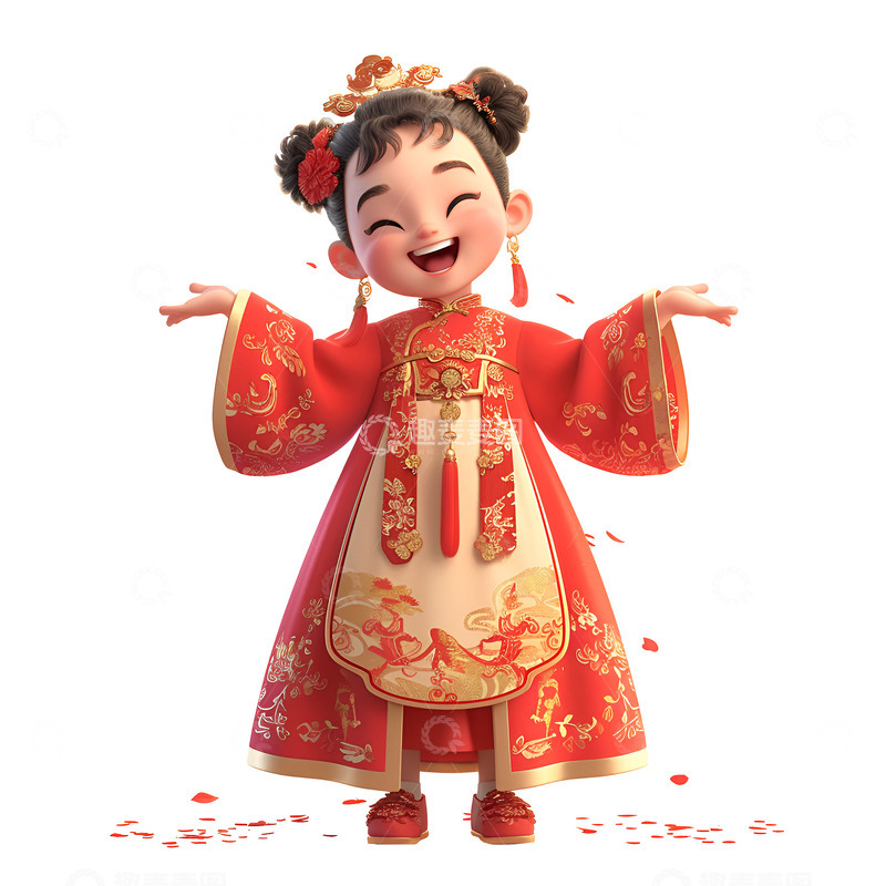 高清大图下载【趣麦麦图】卡通简约拜年的小女孩
