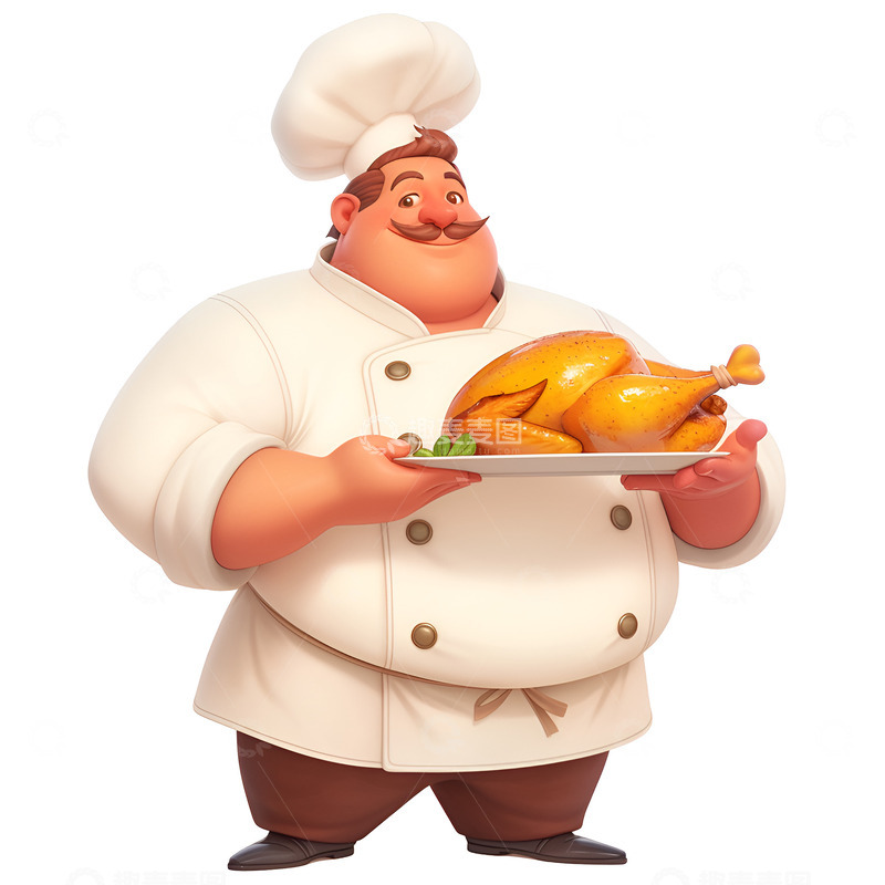 高清大图下载【趣麦麦图】卡通端着烧鸡的大厨师
