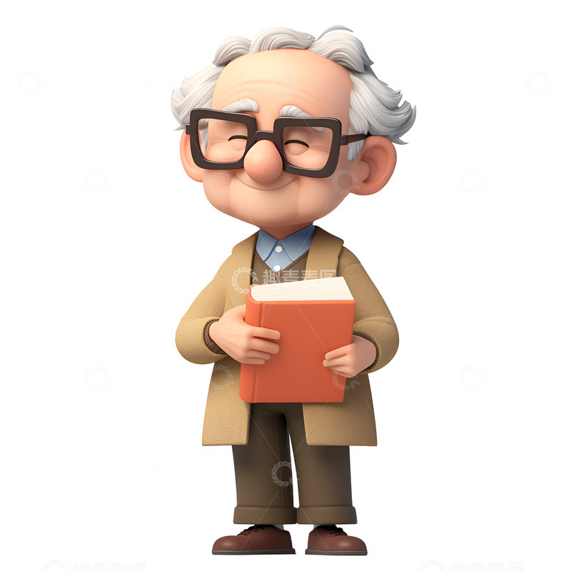 高清大图下载【趣麦麦图】卡通简约拿着书本的老教师