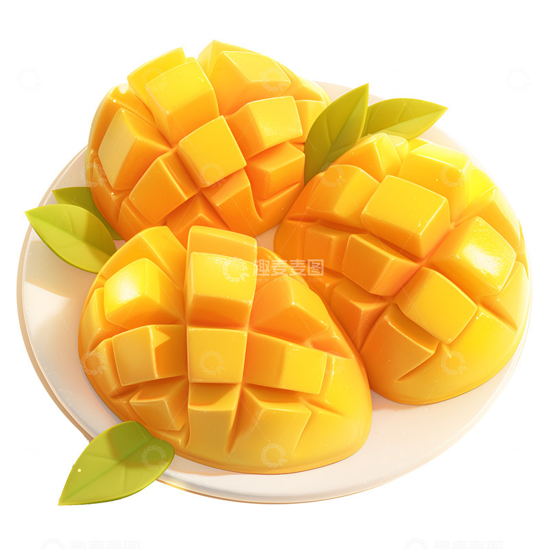 高清大图下载【趣麦麦图】卡通简约一盘新鲜的芒果