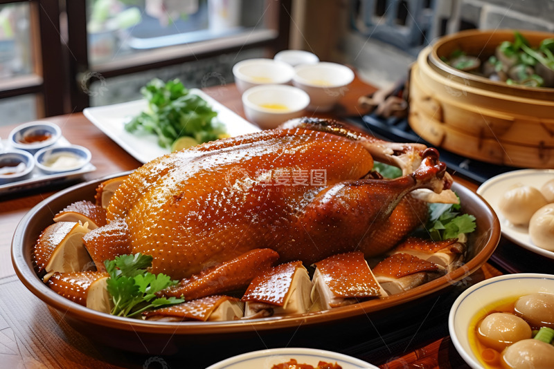 高清大图下载【趣麦麦图】一盘焦黄酥脆的烤鸭