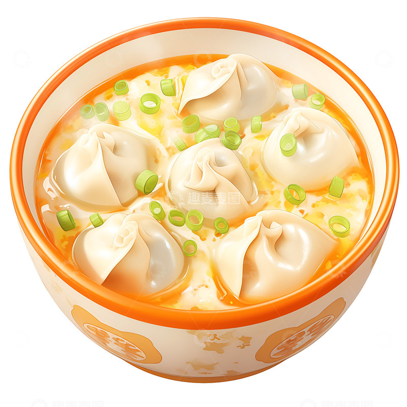 高清大图下载【趣麦麦图】卡通简约一碗葱花汤饺