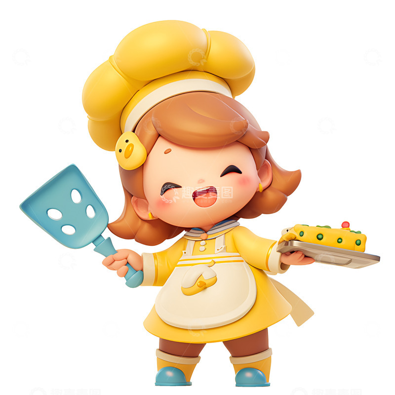 高清大图下载【趣麦麦图】卡通简约拿着铲子的小厨师