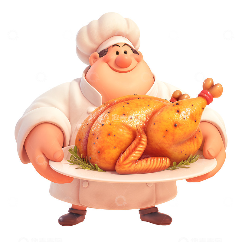 高清大图下载【趣麦麦图】卡通简约端着烤鸡的大厨
