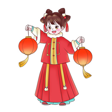 春节元宵节手提花灯可爱女孩
