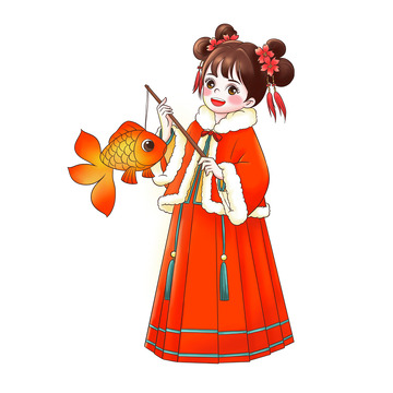 春节元宵节手提花灯国风女孩