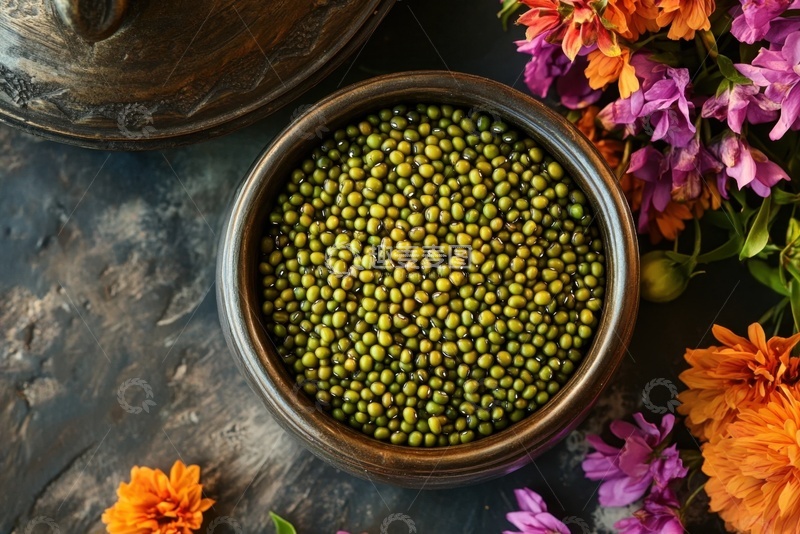 高清大图下载【趣麦麦图】一碗绿豆鲜花美食