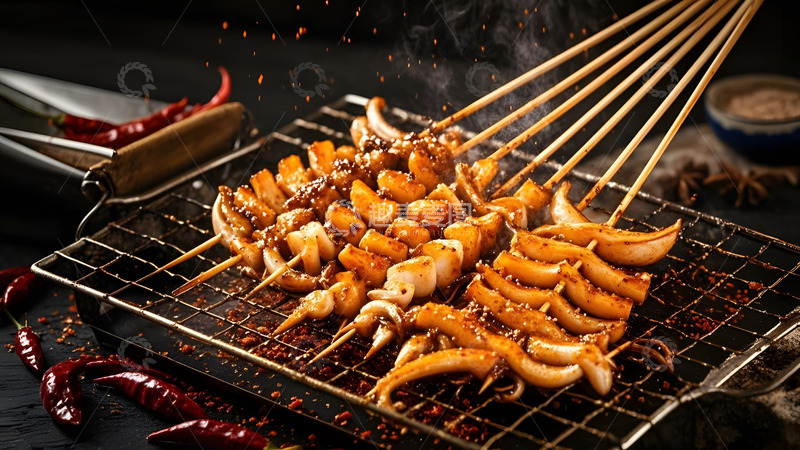 高清大图下载【趣麦麦图】精心烹饪鱿鱼八爪鱼美食摄影图