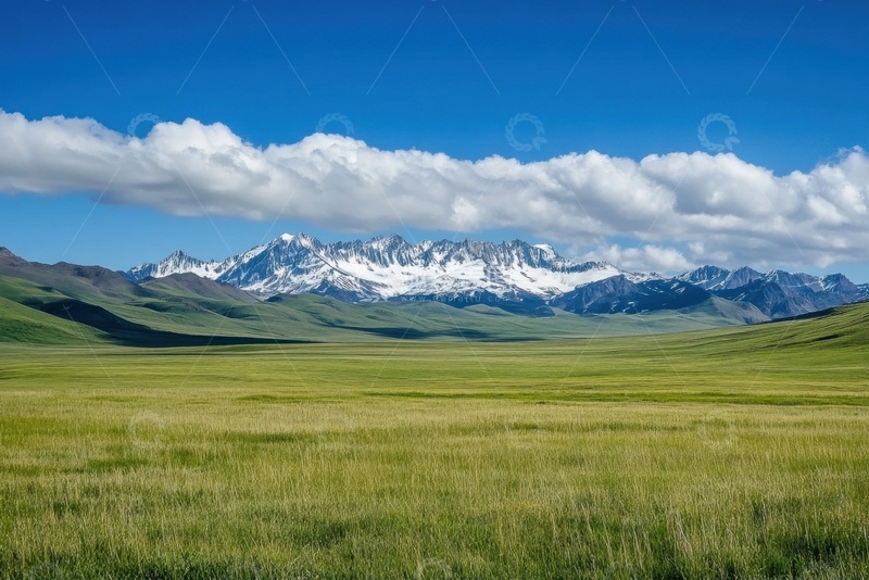 高清大图下载【趣麦麦图】大草原白云远山美景
