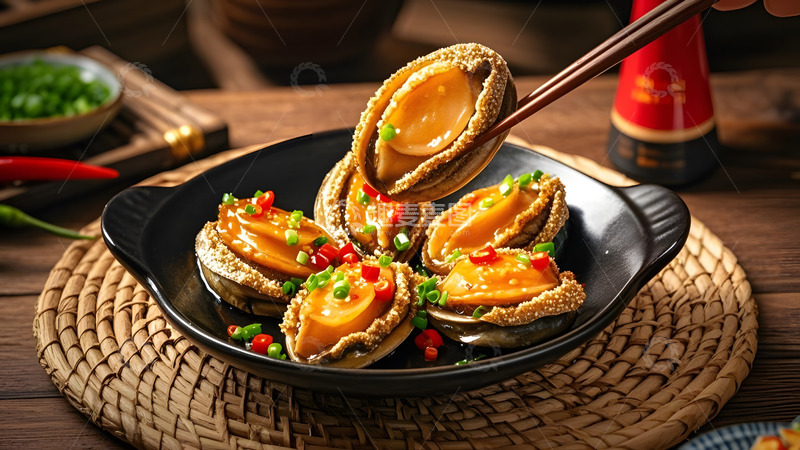 高清大图下载【趣麦麦图】清蒸鲍鱼精致摆盘美食摄影图