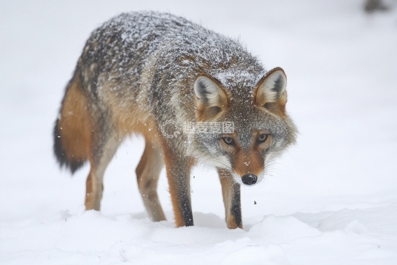 高清大图下载【趣麦麦图】雪地上行走的一匹狼