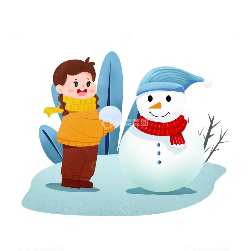 源文件下载【趣麦麦图】创意冬季雪地场景手绘图