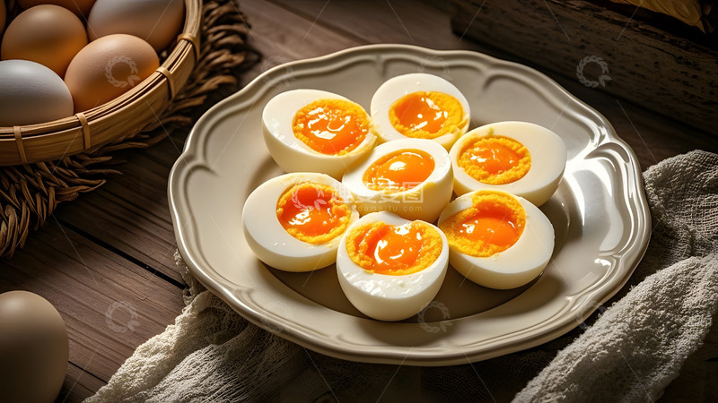 高清大图下载【趣麦麦图】完美切开的鸡蛋展示营养与美味