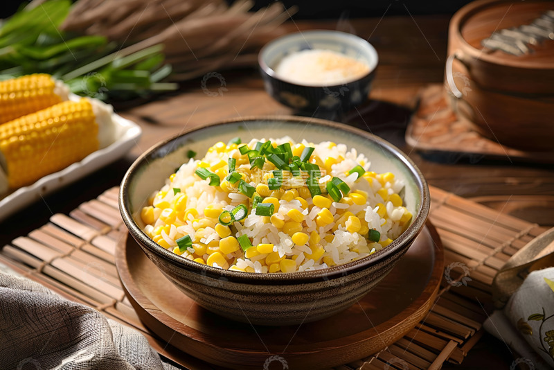 高清大图下载【趣麦麦图】一碗玉米蒸白米饭