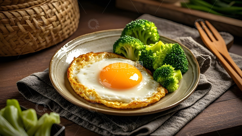 高清大图下载【趣麦麦图】热腾腾的煎鸡蛋与番茄早餐场景