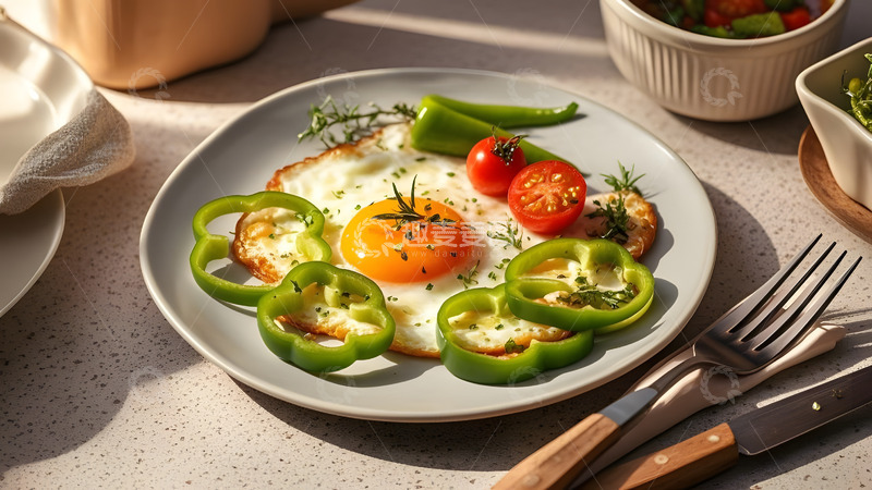 高清大图下载【趣麦麦图】清新摆盘的鸡蛋沙拉美食画面