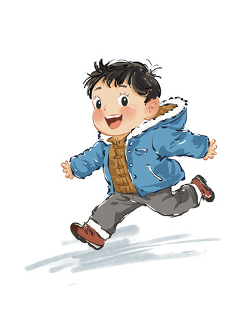 冬天户外玩耍的小男孩国风卡通插画